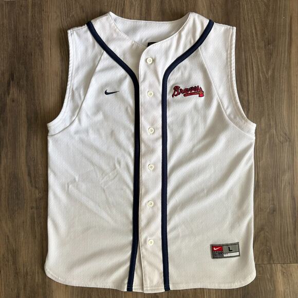 Vintage Nike Atlanta Braves Baseball Jersey Women's Size L White Sleeveless 90s - Picture 1 of 6
